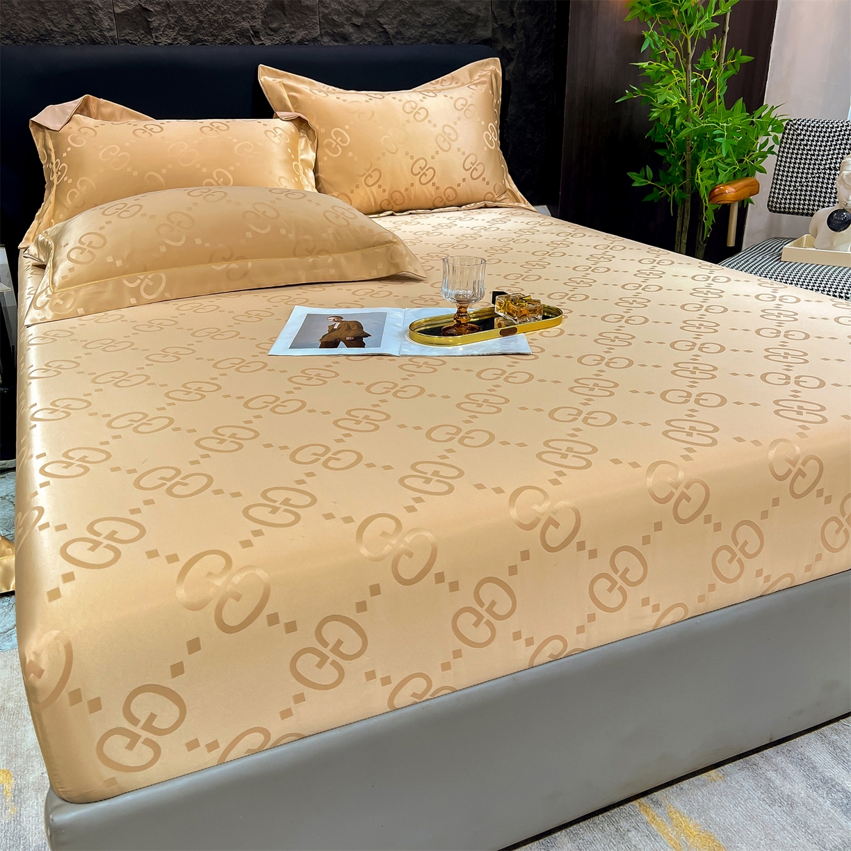 91家纺网 家纺一手货源 找家纺 经年 2026新款水洗真丝提花床笠单床笠床笠单件 洛克-香槟