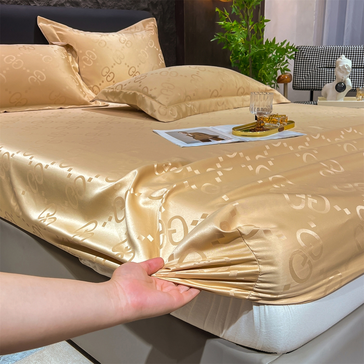 91家纺网 家纺一手货源 找家纺 经年 2026新款水洗真丝提花床笠单床笠床笠单件 洛克-香槟