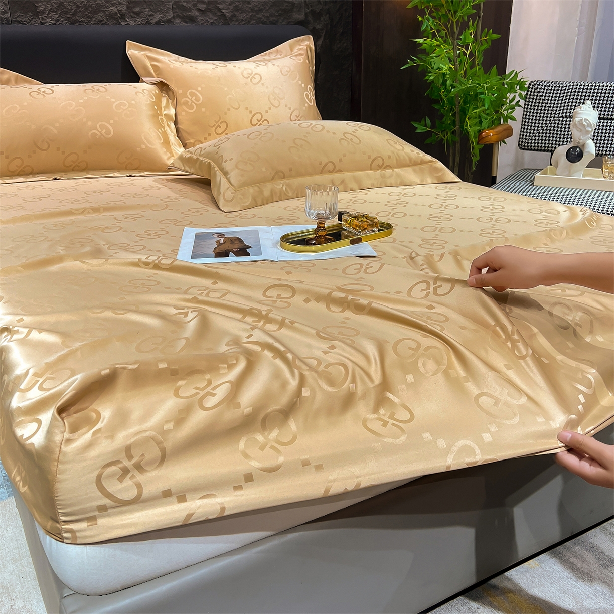 91家纺网 家纺一手货源 找家纺 经年 2026新款水洗真丝提花床笠单床笠床笠单件 洛克-香槟