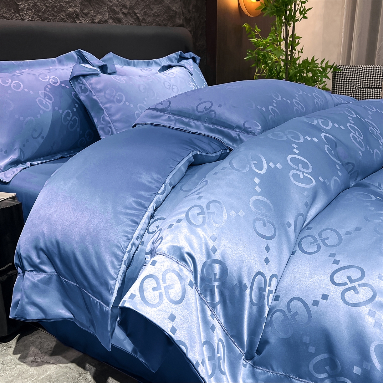 经年 2026新款水洗真丝提花单被套被套单件 洛克-宝蓝