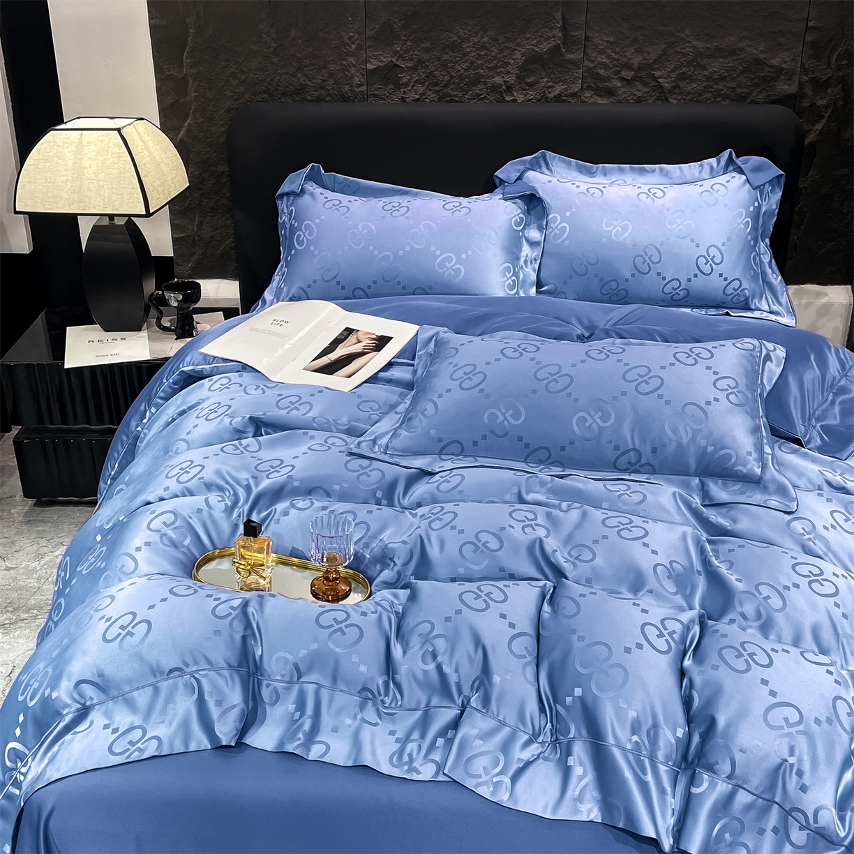 91家纺网 家纺一手货源 找家纺 经年 2026新款水洗真丝提花单被套被套单件 洛克-宝蓝