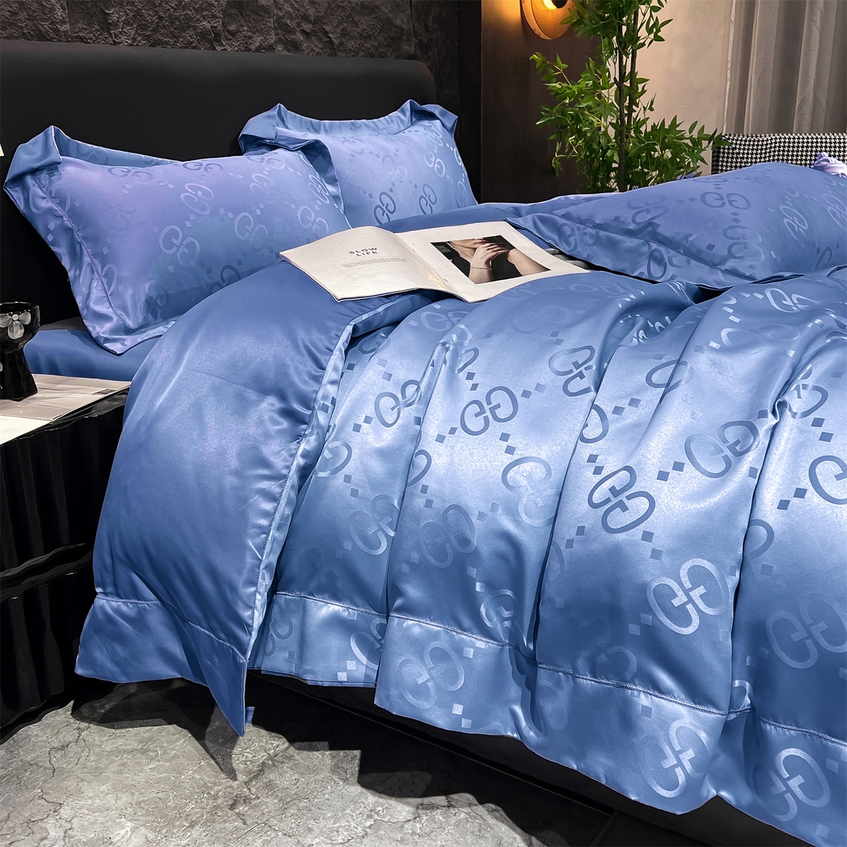 91家纺网 家纺一手货源 找家纺 经年 2026新款水洗真丝提花单被套被套单件 洛克-宝蓝