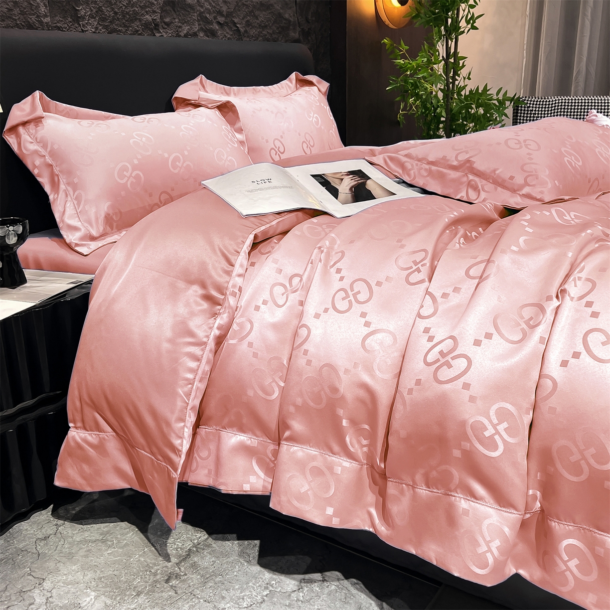 91家纺网 家纺一手货源 找家纺 经年 2026新款水洗真丝提花单被套被套单件 洛克-粉玉