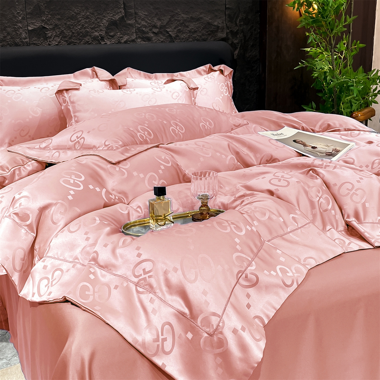 91家纺网 家纺一手货源 找家纺 经年 2026新款水洗真丝提花单被套被套单件 洛克-粉玉