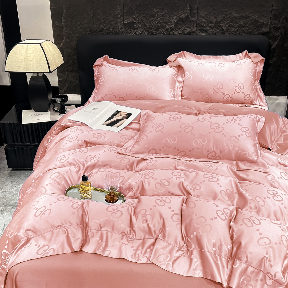 91家纺网 家纺一手货源 找家纺 经年 2026新款水洗真丝提花单被套被套单件 洛克-粉玉