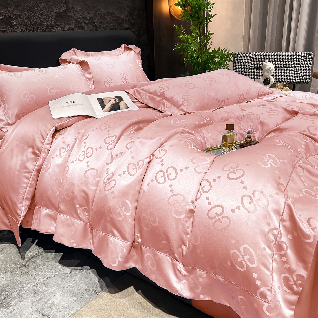 91家纺网 家纺一手货源 找家纺 经年 2026新款水洗真丝提花单被套被套单件 洛克-粉玉