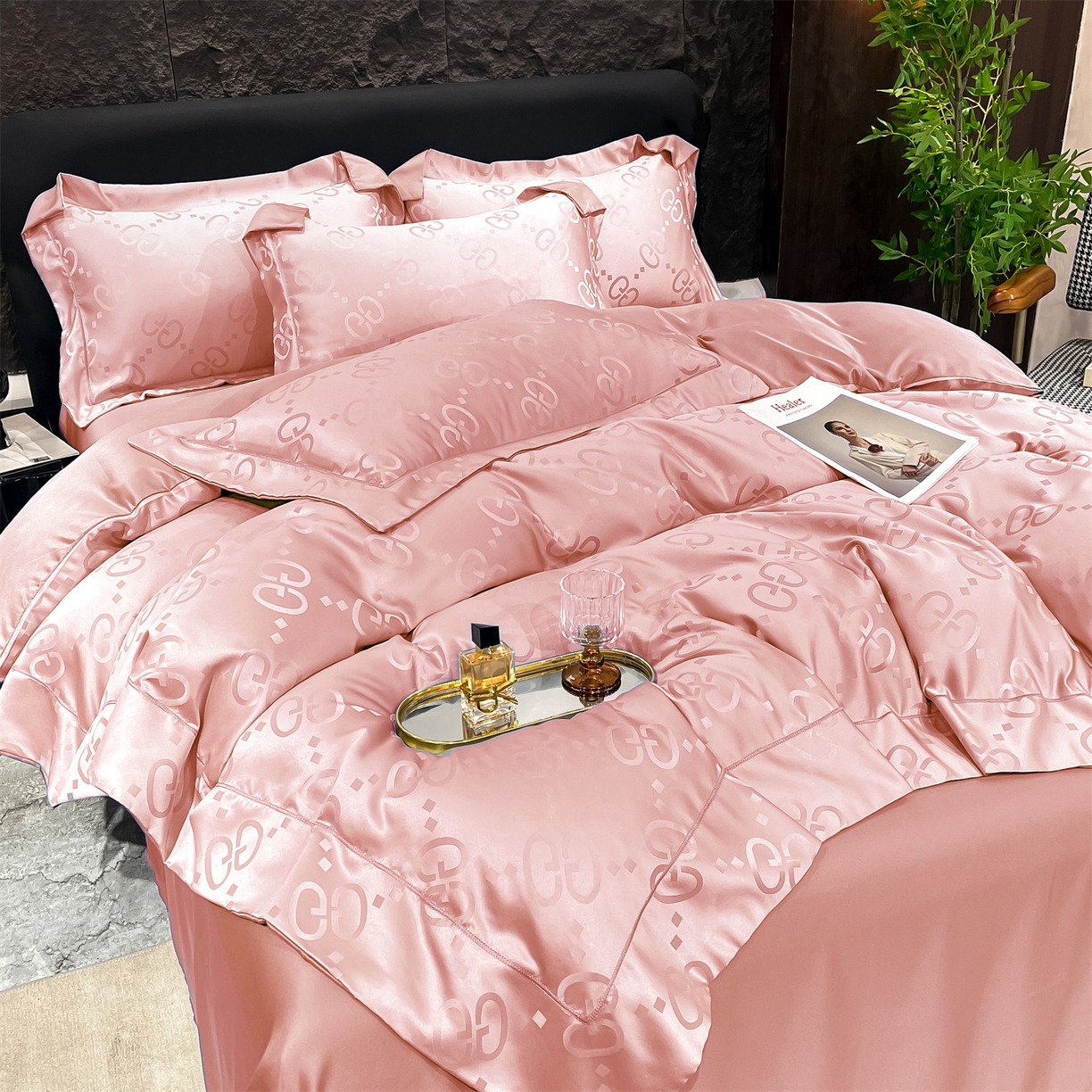 91家纺网 家纺一手货源 找家纺 经年 2026新款水洗真丝提花单被套被套单件 洛克-粉玉