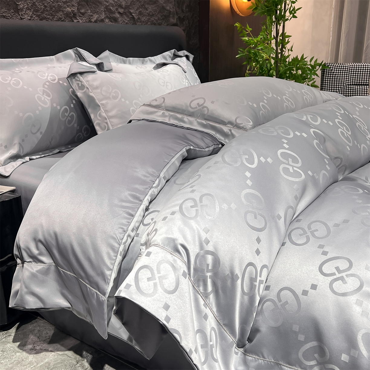 经年 2026新款水洗真丝提花单被套被套单件 洛克-爵士灰