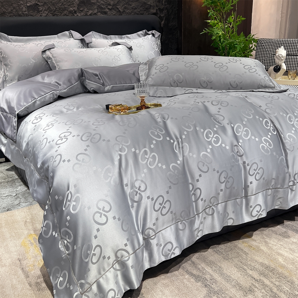 91家纺网 家纺一手货源 找家纺 经年 2026新款水洗真丝提花单被套被套单件 洛克-爵士灰