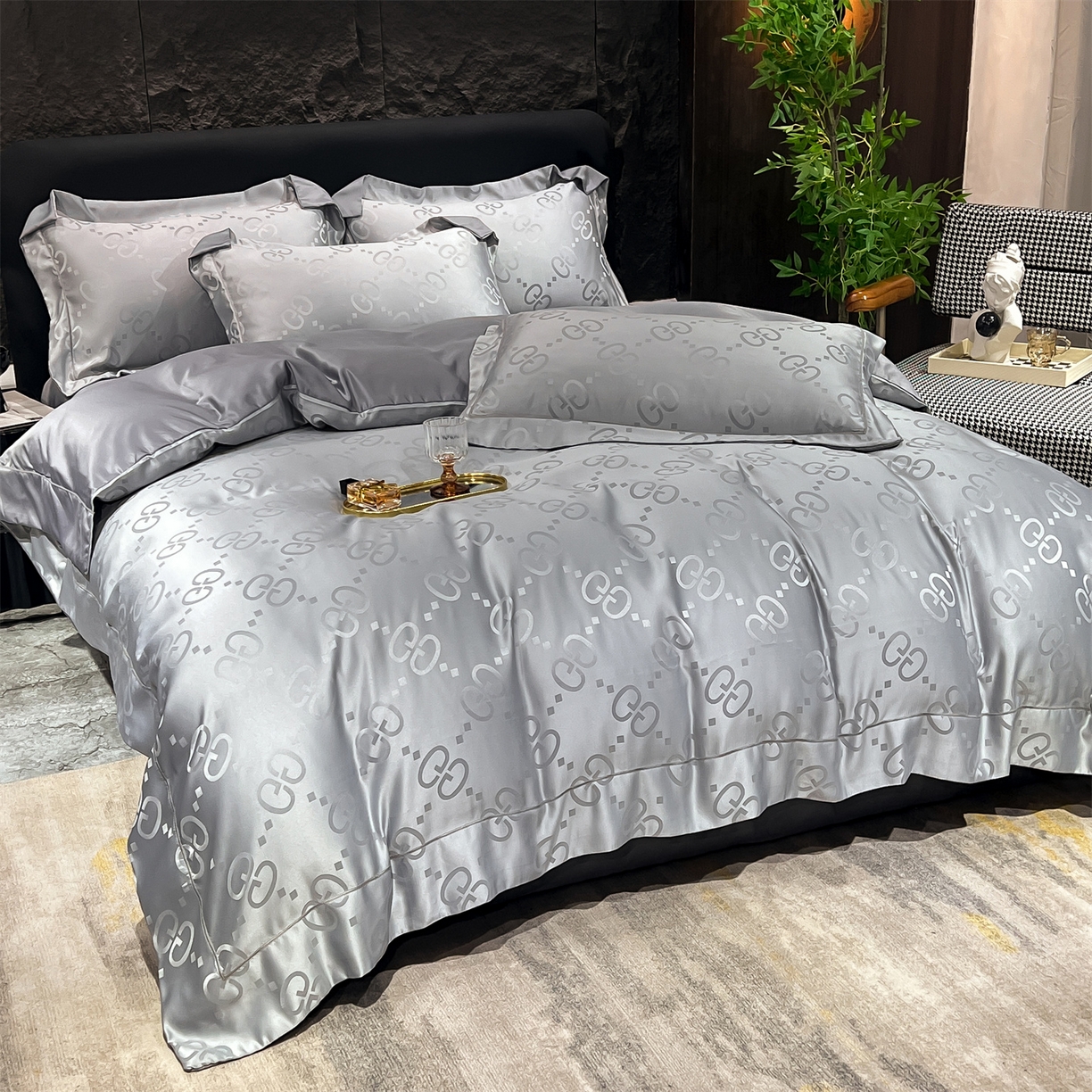 91家纺网 家纺一手货源 找家纺 经年 2026新款水洗真丝提花单被套被套单件 洛克-爵士灰