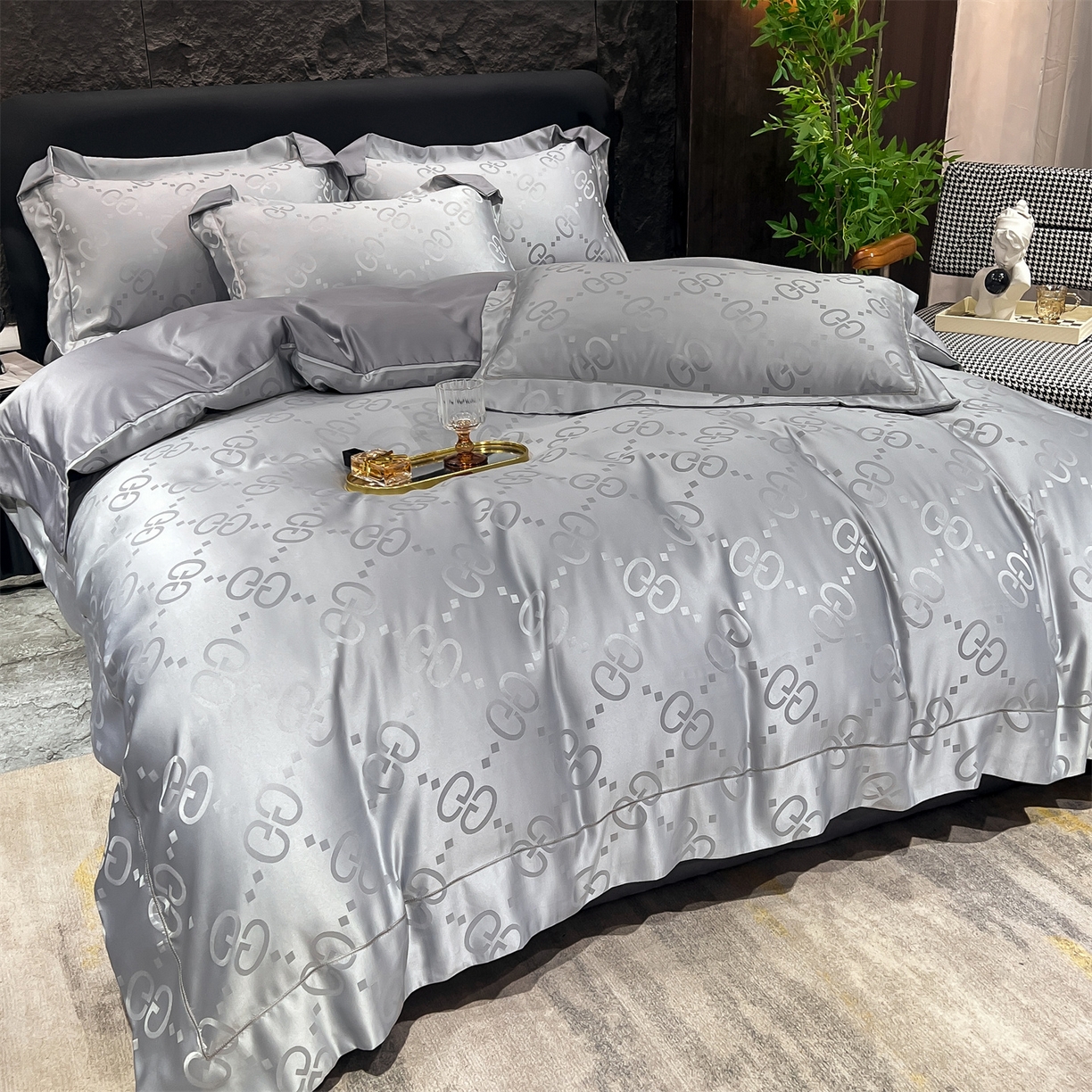 91家纺网 家纺一手货源 找家纺 经年 2026新款水洗真丝提花单被套被套单件 洛克-爵士灰