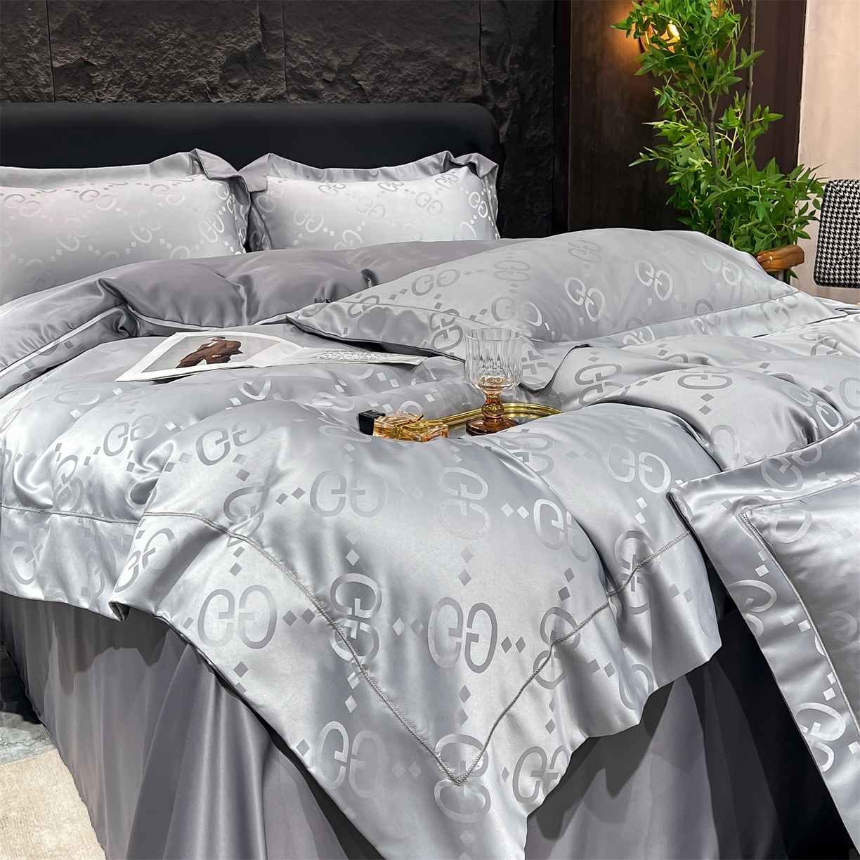 91家纺网 家纺一手货源 找家纺 经年 2026新款水洗真丝提花单被套被套单件 洛克-爵士灰