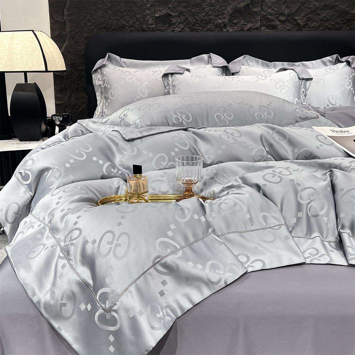 91家纺网 家纺一手货源 找家纺 经年 2026新款水洗真丝提花单被套被套单件 洛克-爵士灰