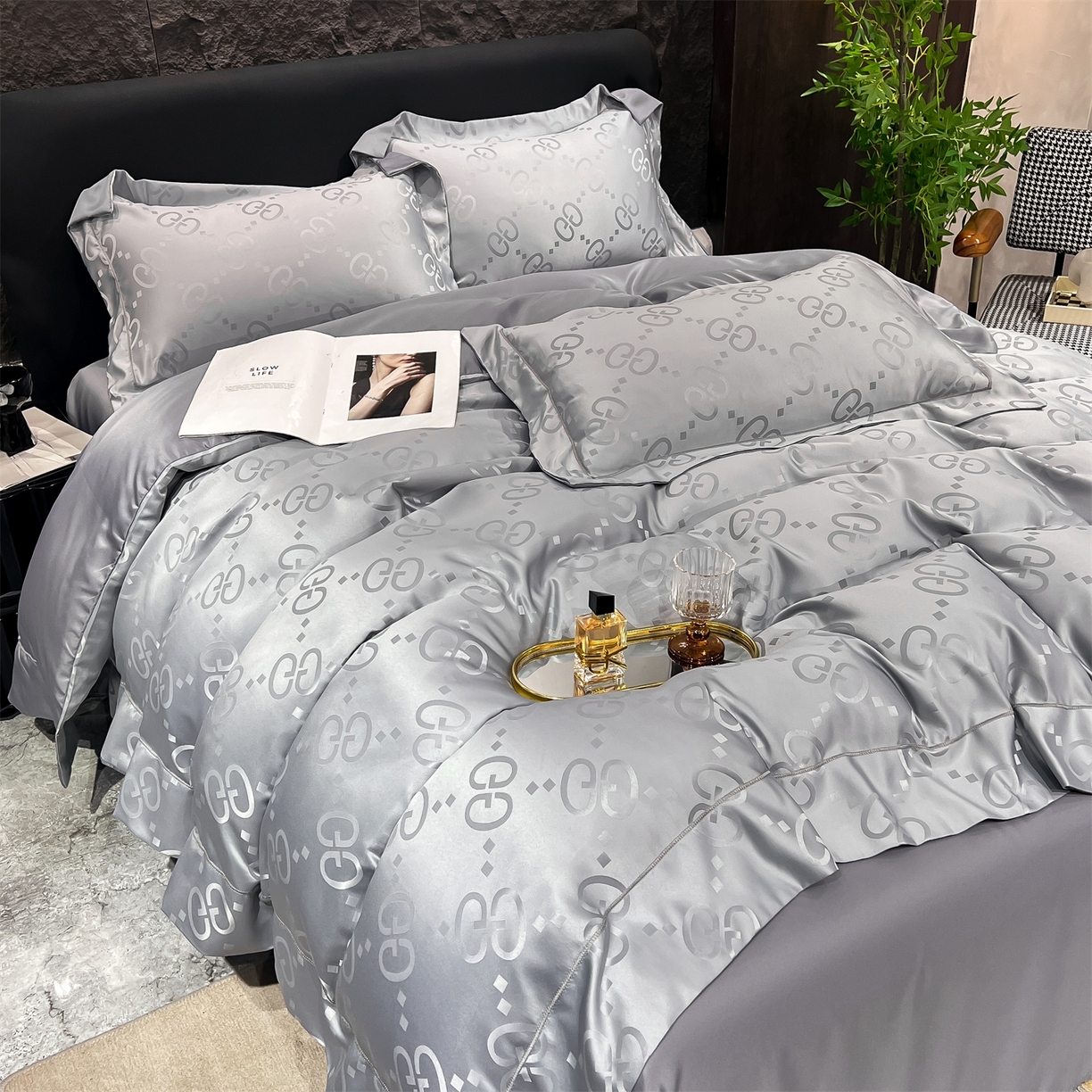 91家纺网 家纺一手货源 找家纺 经年 2026新款水洗真丝提花单被套被套单件 洛克-爵士灰