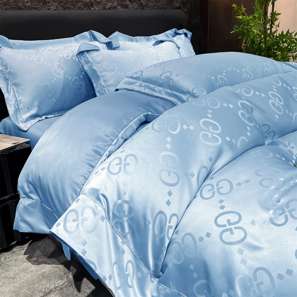 91家纺网 家纺一手货源 找家纺 经年 2026新款水洗真丝提花单被套被套单件 洛克-天蓝