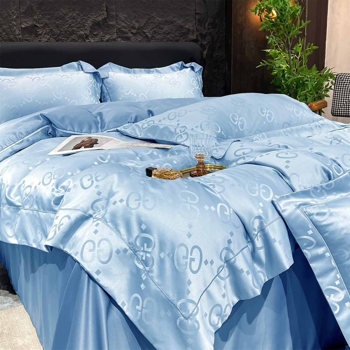 91家纺网 家纺一手货源 找家纺 经年 2026新款水洗真丝提花单被套被套单件 洛克-天蓝