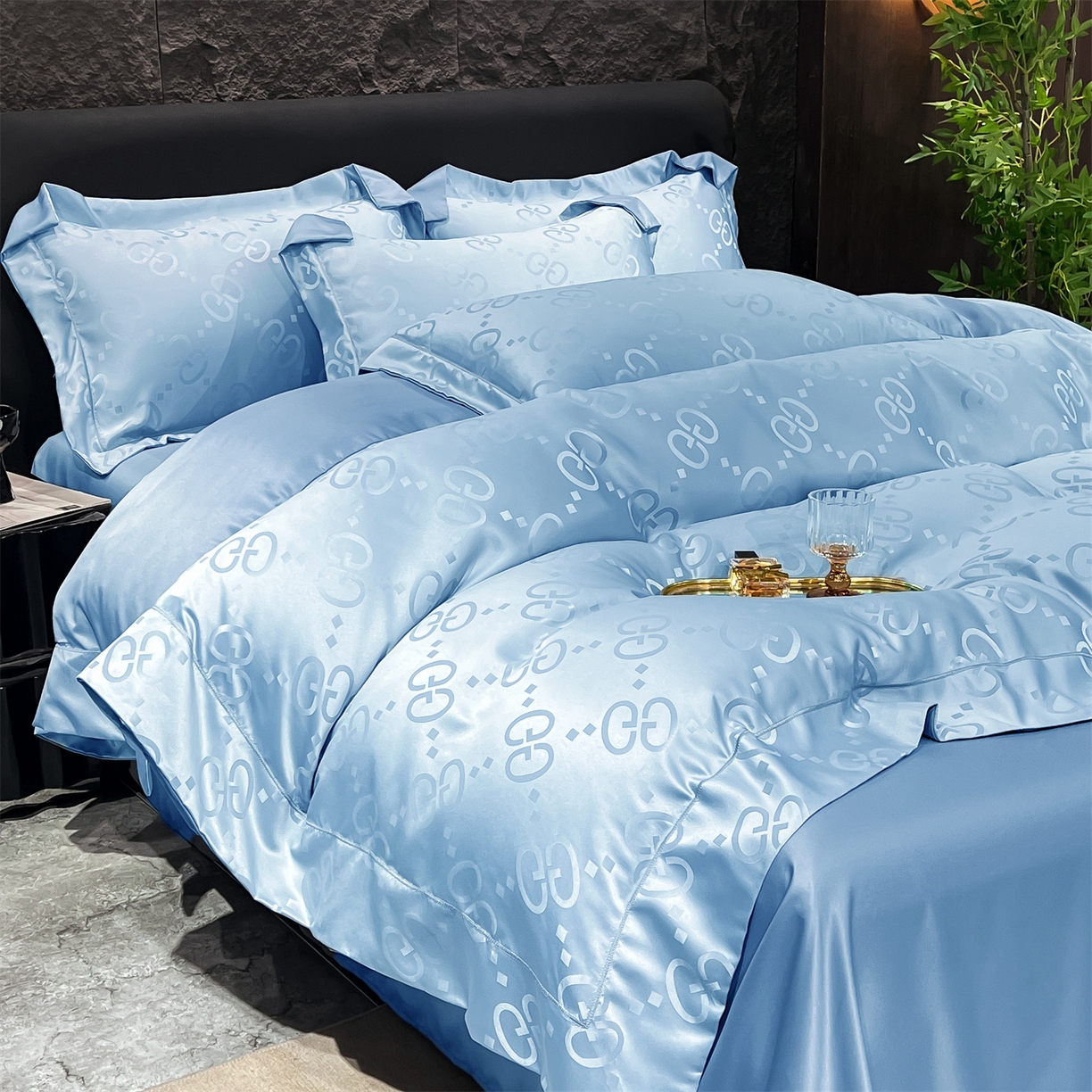 91家纺网 家纺一手货源 找家纺 经年 2026新款水洗真丝提花单被套被套单件 洛克-天蓝