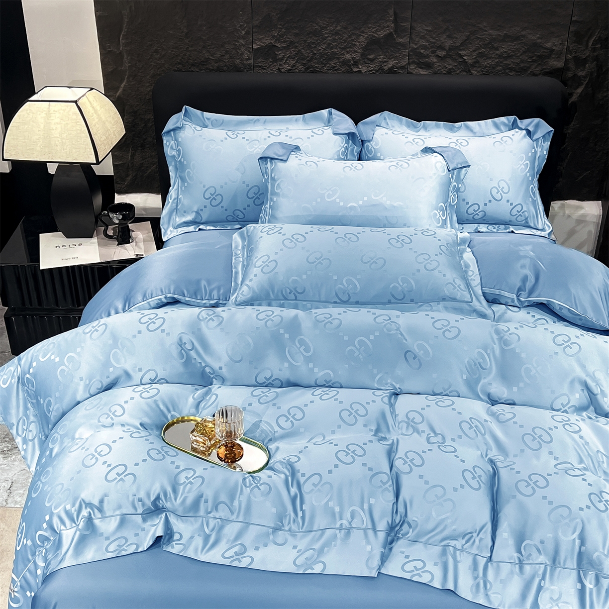 91家纺网 家纺一手货源 找家纺 经年 2026新款水洗真丝提花单被套被套单件 洛克-天蓝