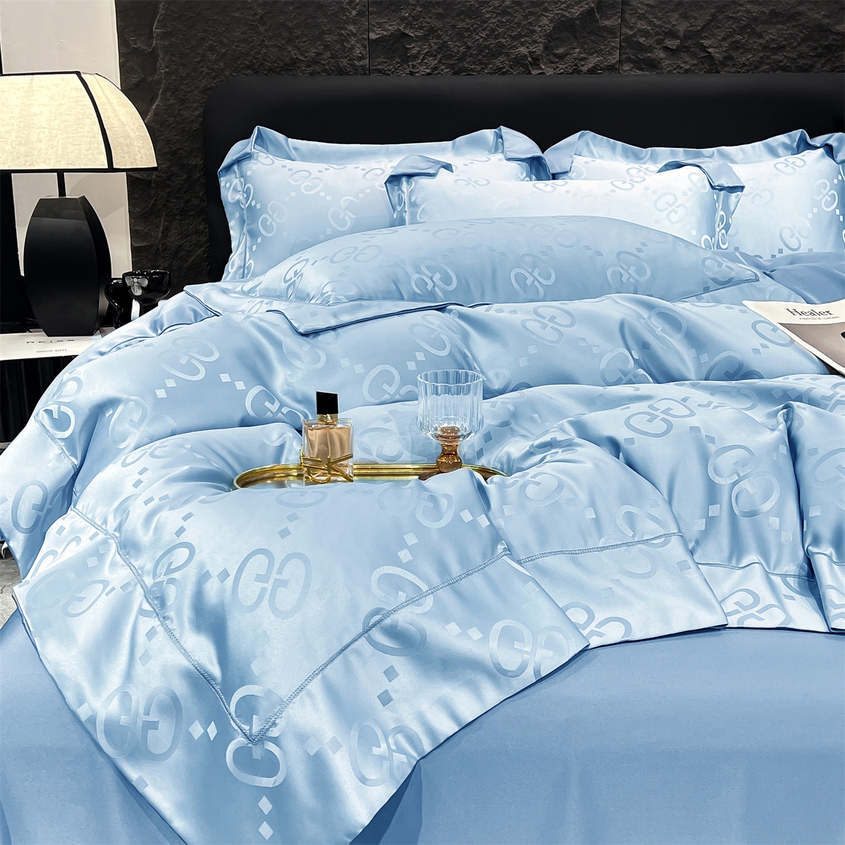 91家纺网 家纺一手货源 找家纺 经年 2026新款水洗真丝提花单被套被套单件 洛克-天蓝