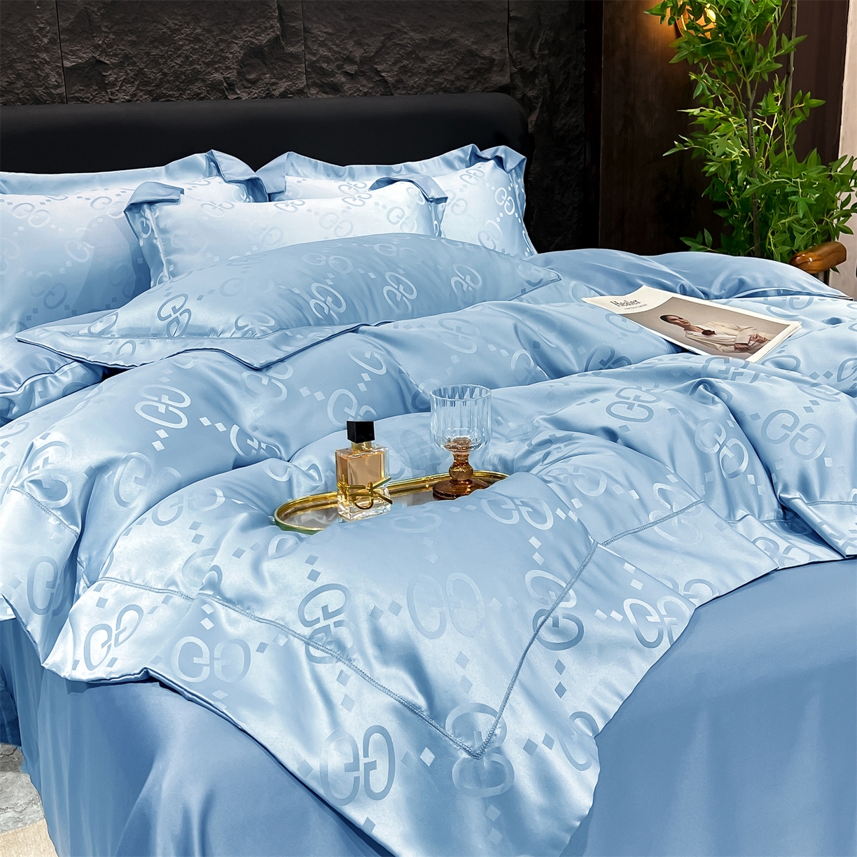 91家纺网 家纺一手货源 找家纺 经年 2026新款水洗真丝提花单被套被套单件 洛克-天蓝