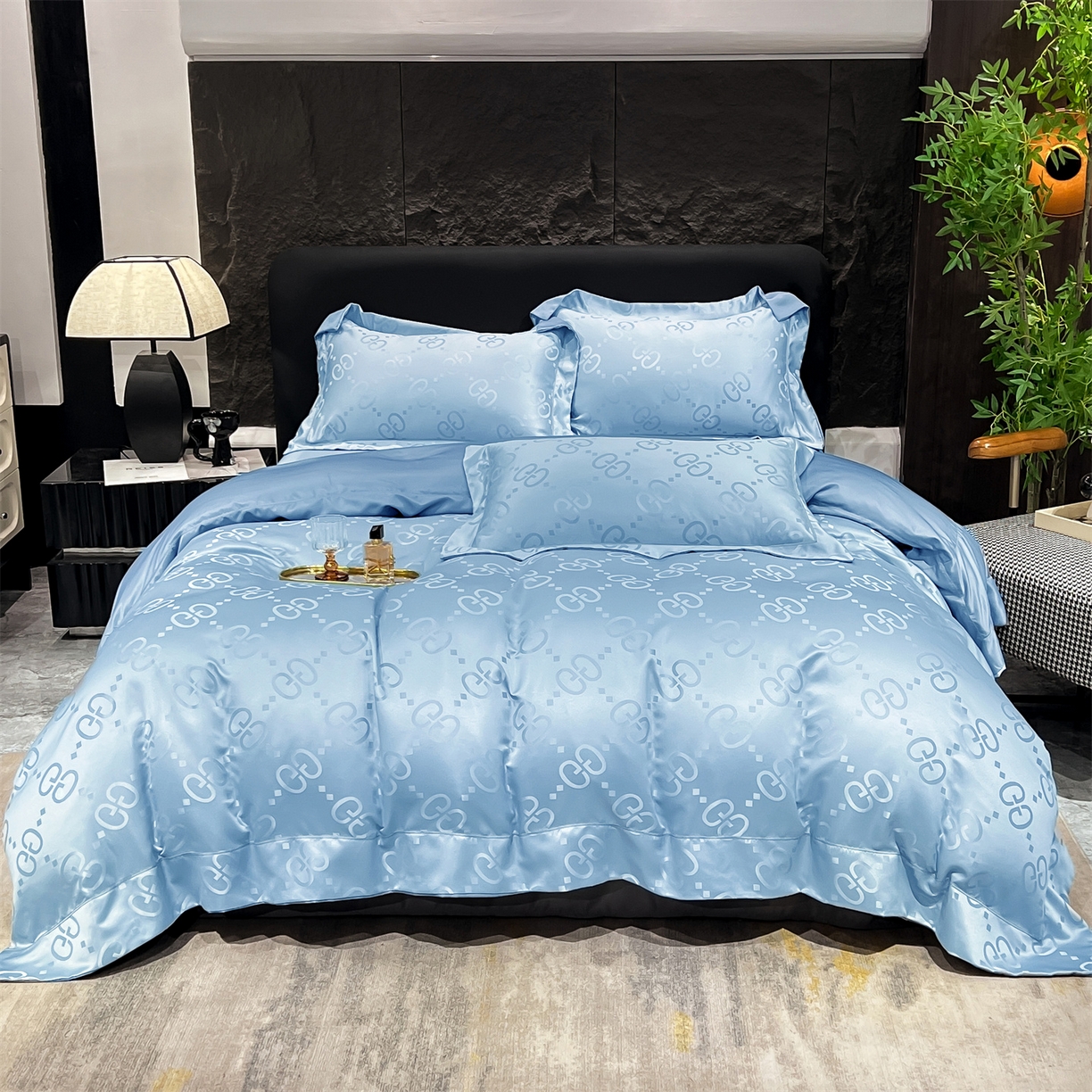 91家纺网 家纺一手货源 找家纺 经年 2026新款水洗真丝提花单被套被套单件 洛克-天蓝