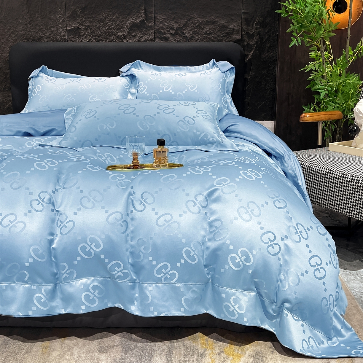 91家纺网 家纺一手货源 找家纺 经年 2026新款水洗真丝提花单被套被套单件 洛克-天蓝