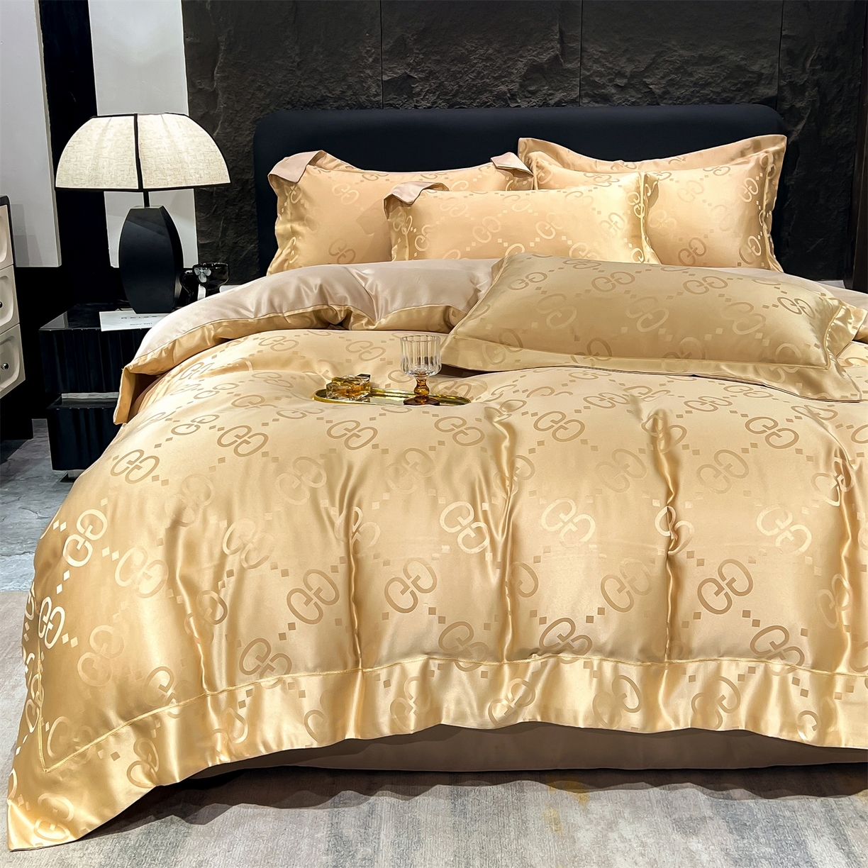 91家纺网 家纺一手货源 找家纺 经年 2026新款水洗真丝提花单被套被套单件 洛克-香槟