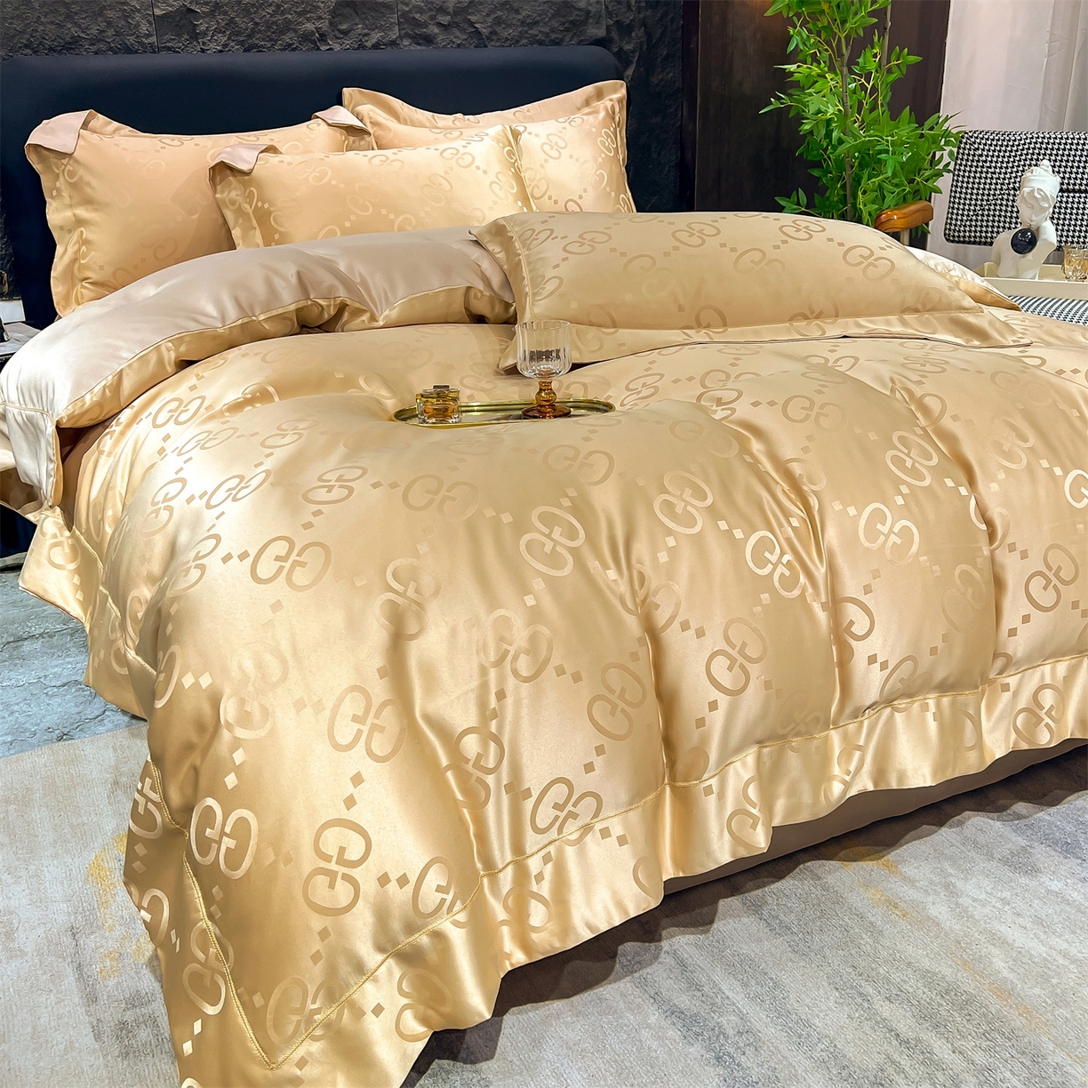 91家纺网 家纺一手货源 找家纺 经年 2026新款水洗真丝提花单被套被套单件 洛克-香槟