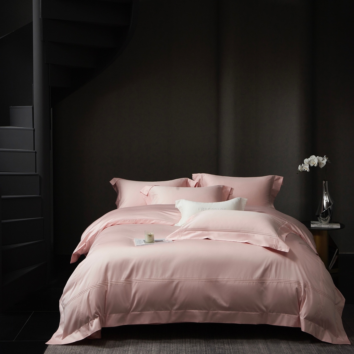 91家纺网 家纺一手货源 找家纺 时亿家居 2026新款轻奢酒店风纯棉长绒棉四件套-曼哈顿 曼哈顿-粉