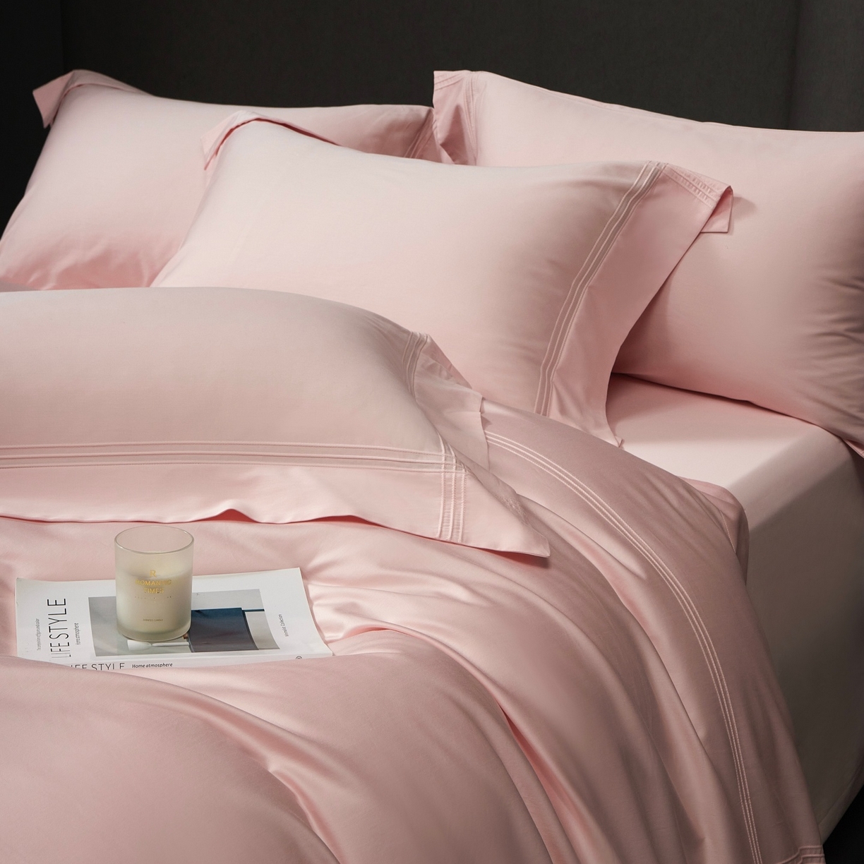 91家纺网 家纺一手货源 找家纺 时亿家居 2026新款轻奢酒店风纯棉长绒棉四件套-曼哈顿 曼哈顿-粉