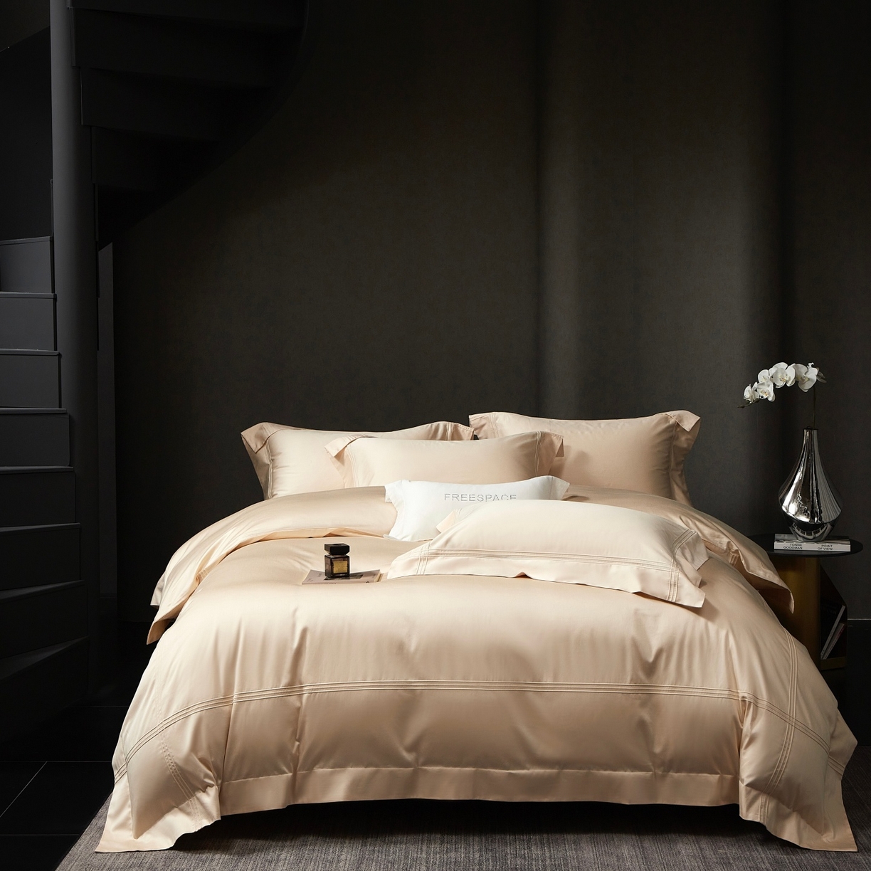 91家纺网 家纺一手货源 找家纺 时亿家居 2026新款轻奢酒店风纯棉长绒棉四件套-曼哈顿 曼哈顿-浅香槟