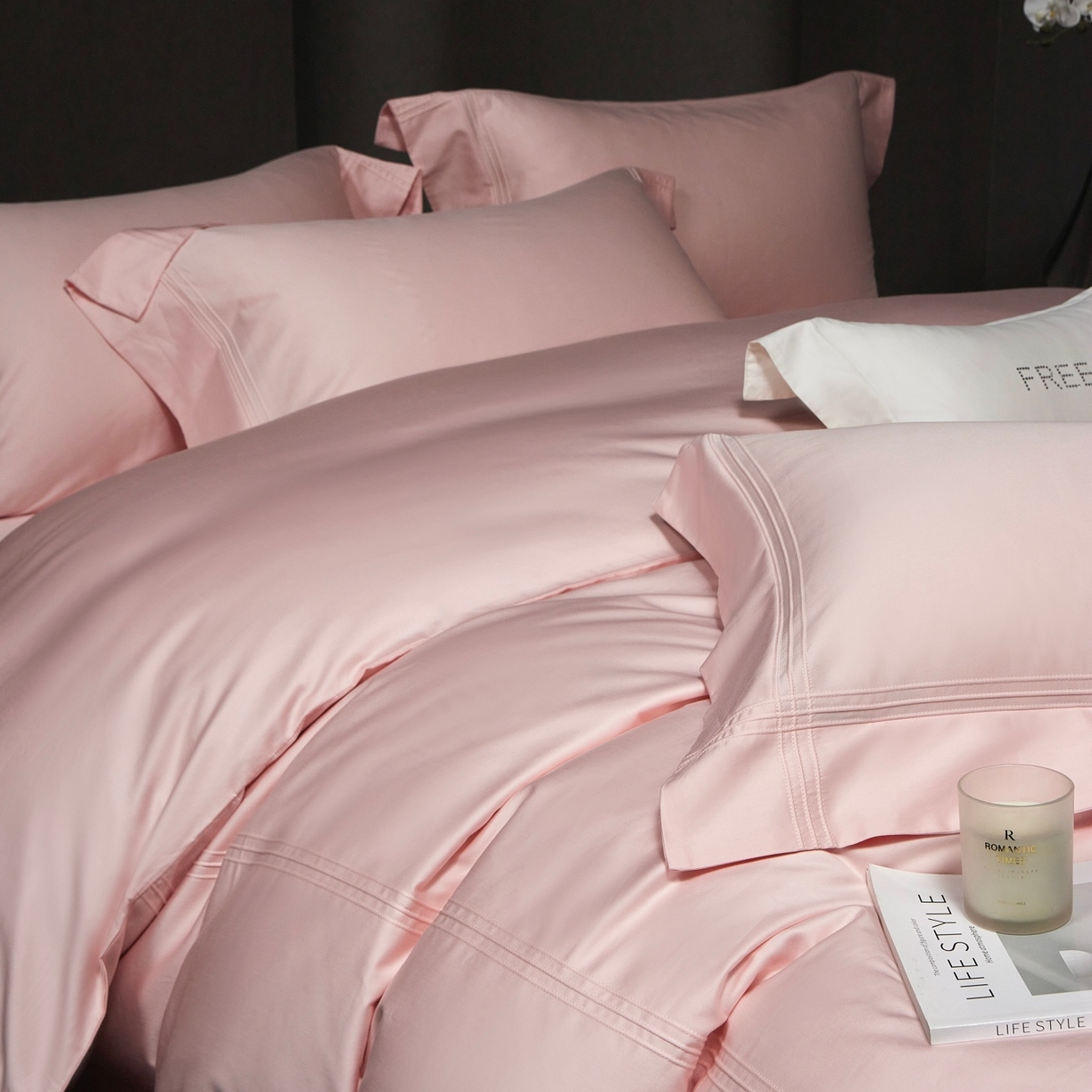 91家纺网 家纺一手货源 找家纺 时亿家居 2026新款轻奢酒店风纯棉长绒棉四件套-曼哈顿 曼哈顿-粉