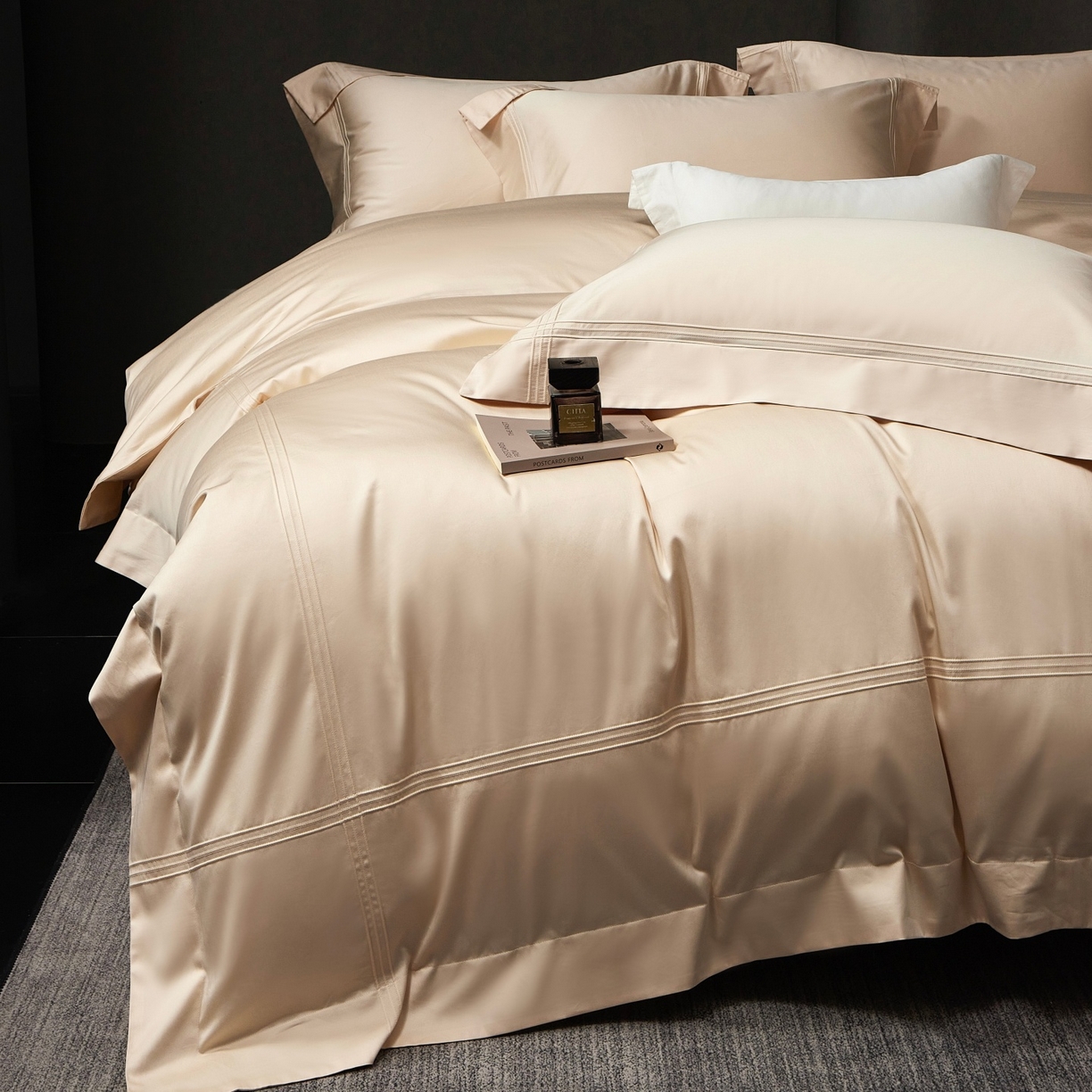 91家纺网 家纺一手货源 找家纺 时亿家居 2026新款轻奢酒店风纯棉长绒棉四件套-曼哈顿 曼哈顿-浅香槟