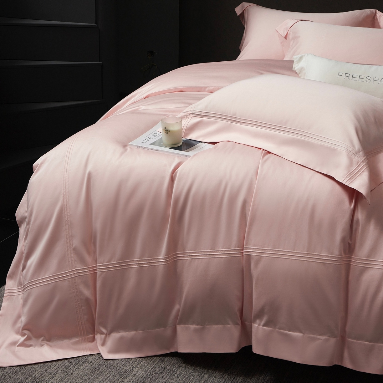 91家纺网 家纺一手货源 找家纺 时亿家居 2026新款轻奢酒店风纯棉长绒棉四件套-曼哈顿 曼哈顿-粉