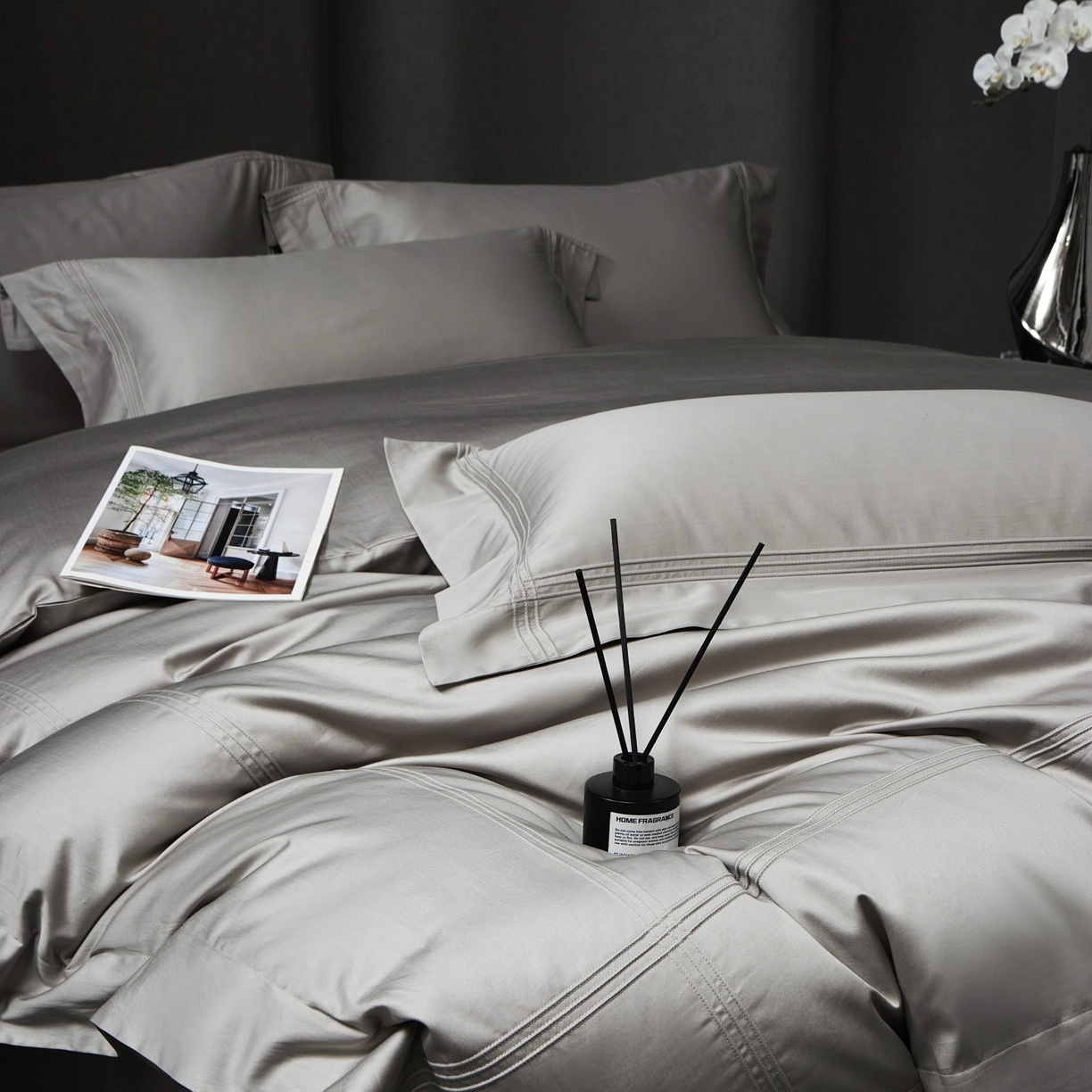 91家纺网 家纺一手货源 找家纺 时亿家居 2026新款轻奢酒店风纯棉长绒棉四件套-曼哈顿 曼哈顿-灰