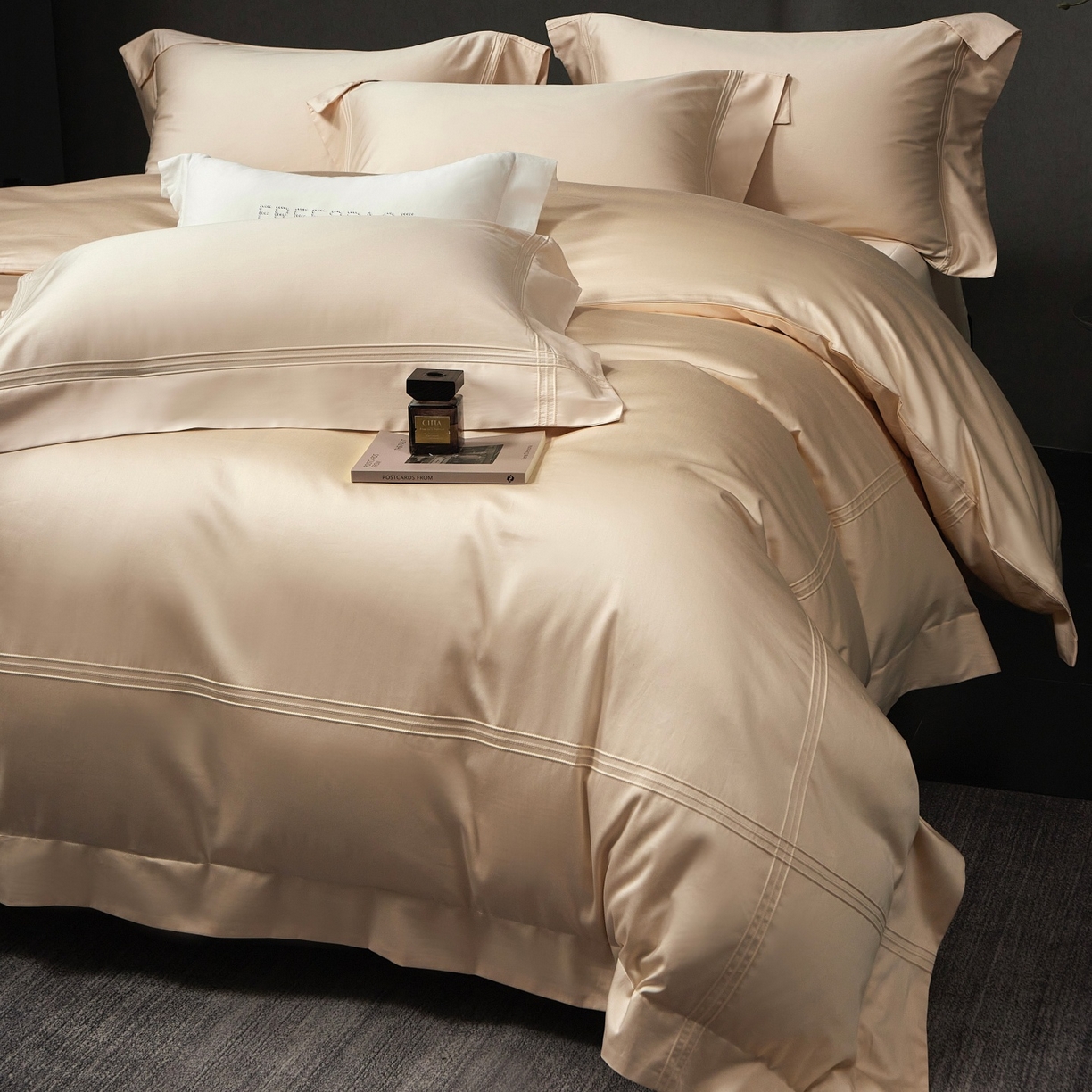 91家纺网 家纺一手货源 找家纺 时亿家居 2026新款轻奢酒店风纯棉长绒棉四件套-曼哈顿 曼哈顿-浅香槟