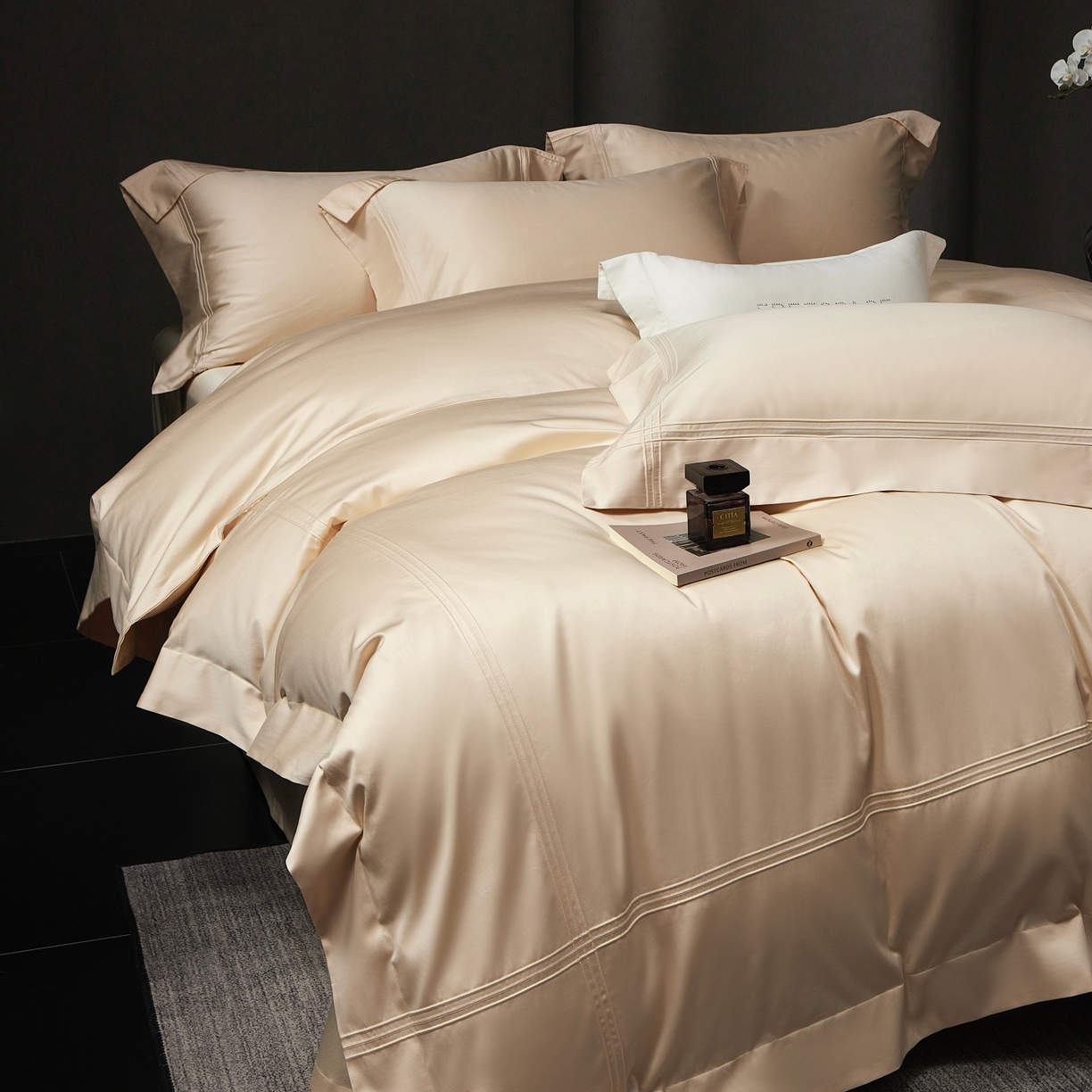 91家纺网 家纺一手货源 找家纺 时亿家居 2026新款轻奢酒店风纯棉长绒棉四件套-曼哈顿 曼哈顿-浅香槟