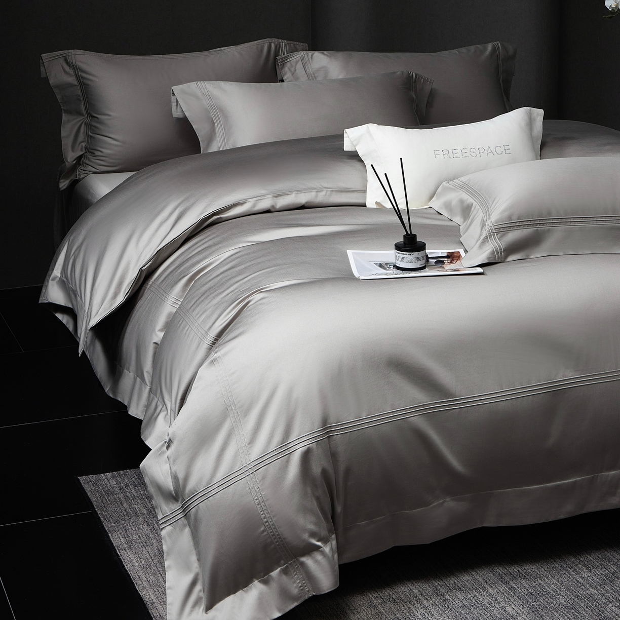 91家纺网 家纺一手货源 找家纺 时亿家居 2026新款轻奢酒店风纯棉长绒棉四件套-曼哈顿 曼哈顿-灰
