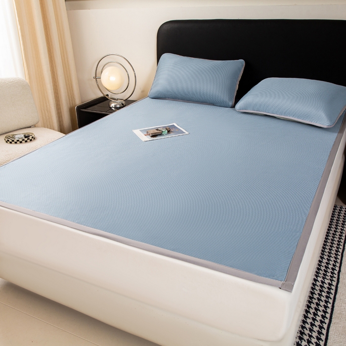 91家纺网 家纺一手货源 找家纺 春寻家纺 2026春夏新款千鸟格碳光冰丝席复合三明治款凉席席子 千鸟格-蓝色-床席款