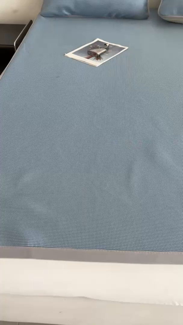 91家纺网 家纺一手货源 找家纺 春寻家纺 2026春夏新款千鸟格碳光冰丝席复合三明治款凉席席子 千鸟格-蓝色-床席款