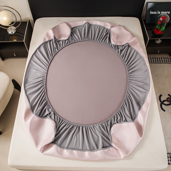 91家纺网 家纺一手货源 找家纺 春寻家纺 2026春夏新款千鸟格碳光冰丝席复合三明治款凉席席子 千鸟格-粉色-床笠款