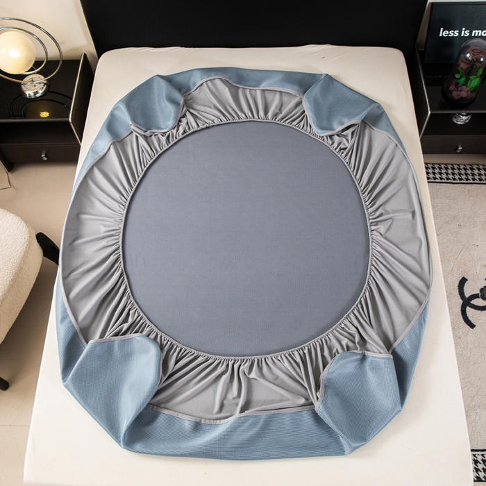 91家纺网 家纺一手货源 找家纺 春寻家纺 2026春夏新款千鸟格碳光冰丝席复合三明治款凉席席子 千鸟格-蓝色-床笠款