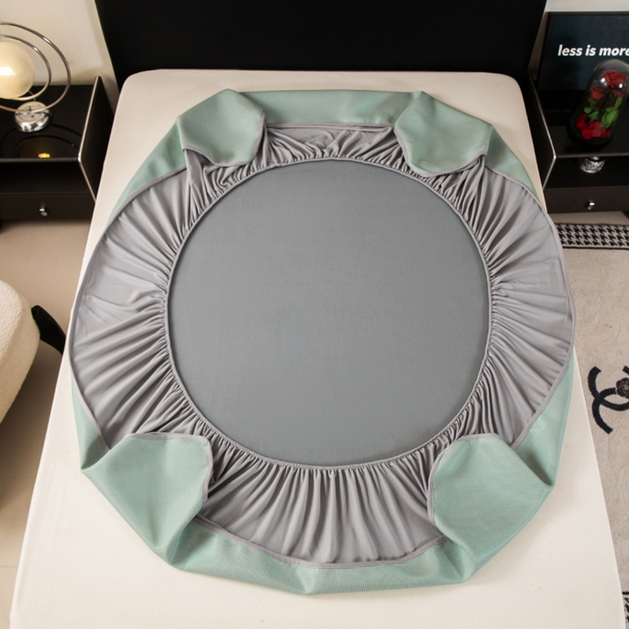 91家纺网 家纺一手货源 找家纺 春寻家纺 2026春夏新款千鸟格碳光冰丝席复合三明治款凉席席子 千鸟格-墨绿-床笠款