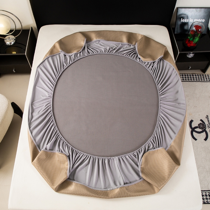 91家纺网 家纺一手货源 找家纺 春寻家纺 2026春夏新款千鸟格碳光冰丝席复合三明治款凉席席子 千鸟格-香槟金-床笠款