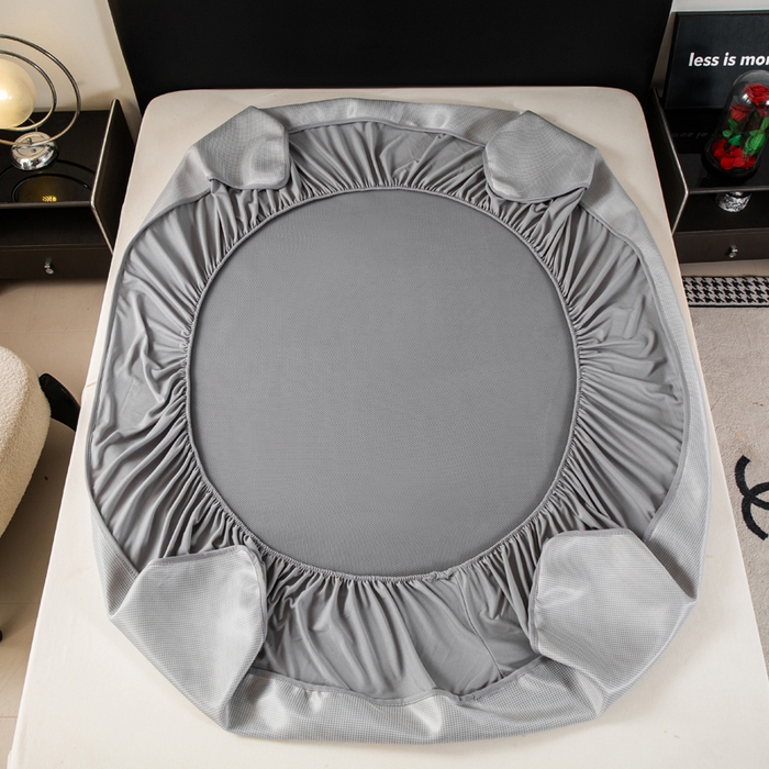 91家纺网 家纺一手货源 找家纺 春寻家纺 2026春夏新款千鸟格碳光冰丝席复合三明治款凉席席子 千鸟格-银灰-床笠款