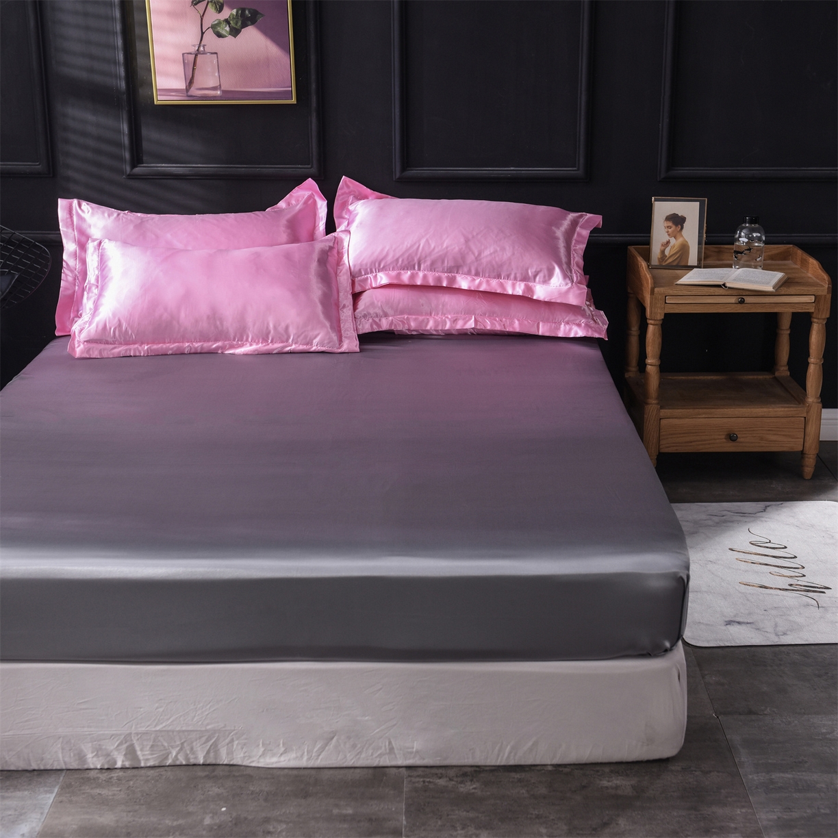 91家纺网 家纺一手货源 找家纺 经年 2026新款特价款丝绸冰丝四件套 粉色银灰