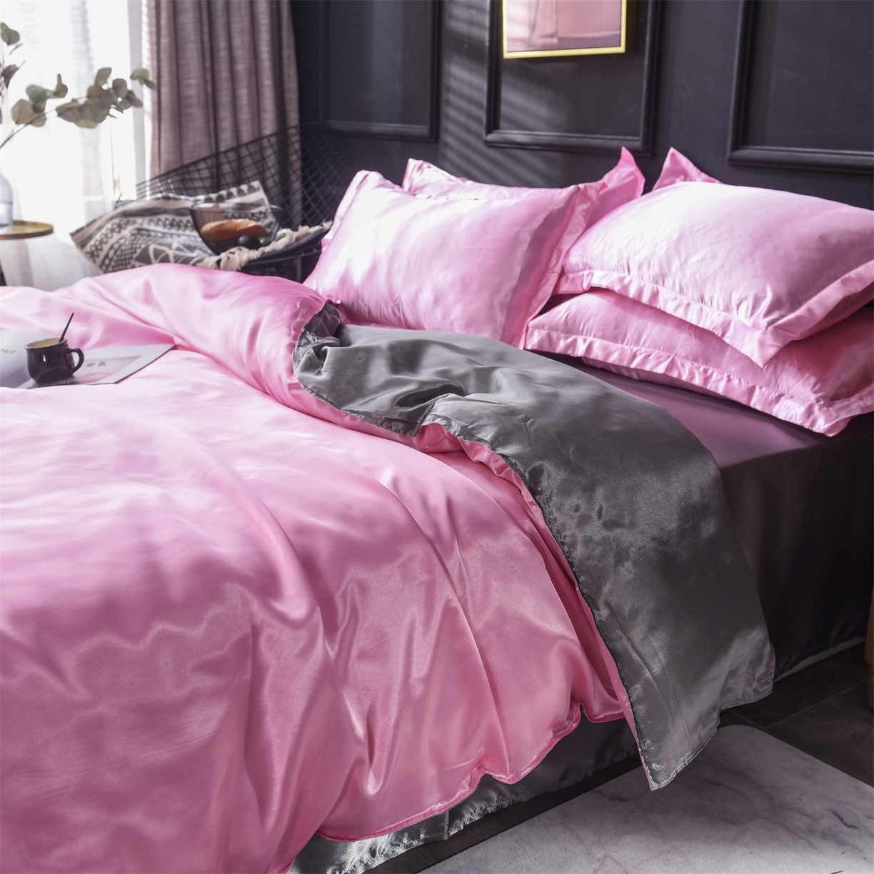 91家纺网 家纺一手货源 找家纺 经年 2026新款特价款丝绸冰丝四件套 粉色银灰