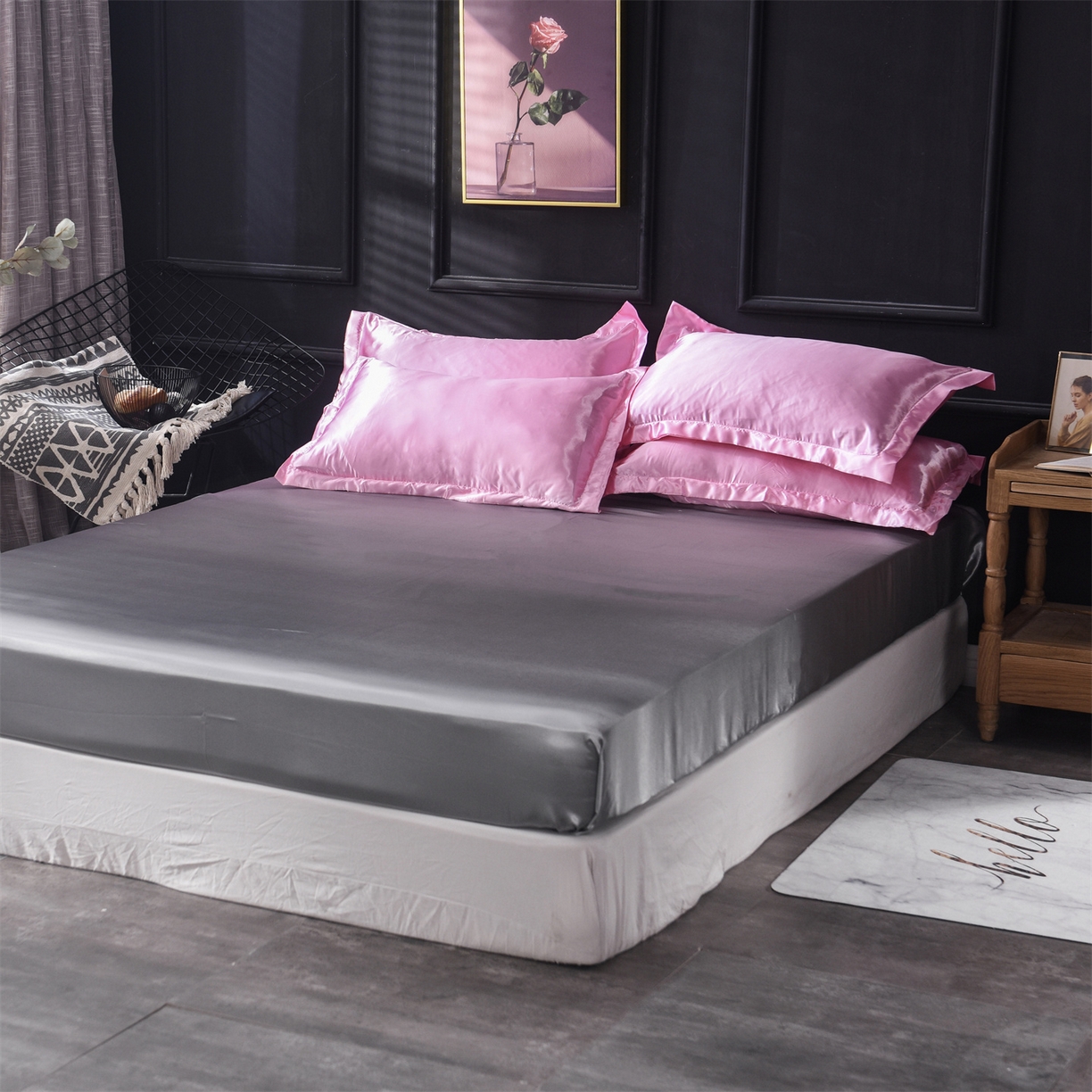 91家纺网 家纺一手货源 找家纺 经年 2026新款特价款丝绸冰丝四件套 粉色银灰