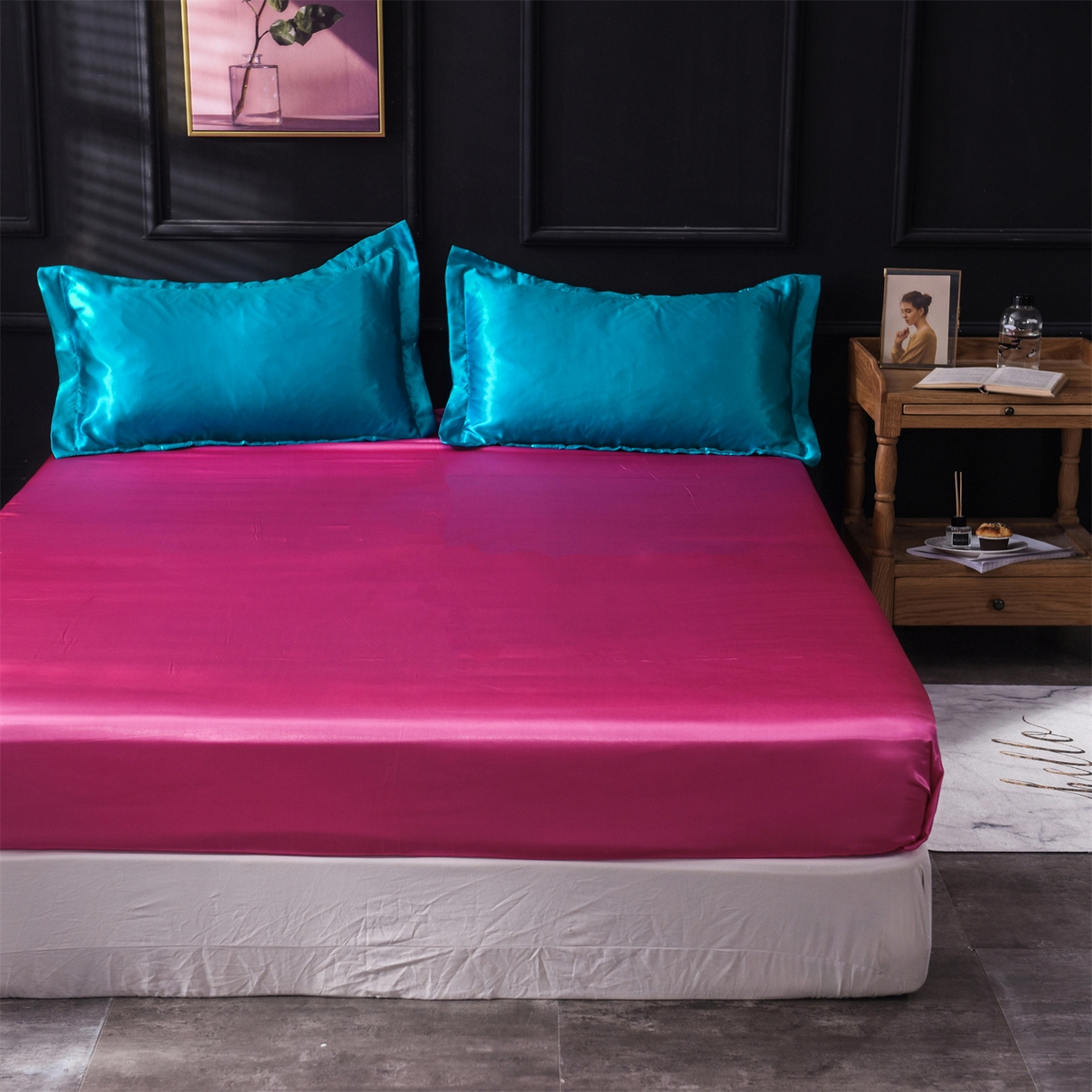 91家纺网 家纺一手货源 找家纺 经年 2026新款特价款丝绸冰丝四件套 湖蓝玫红