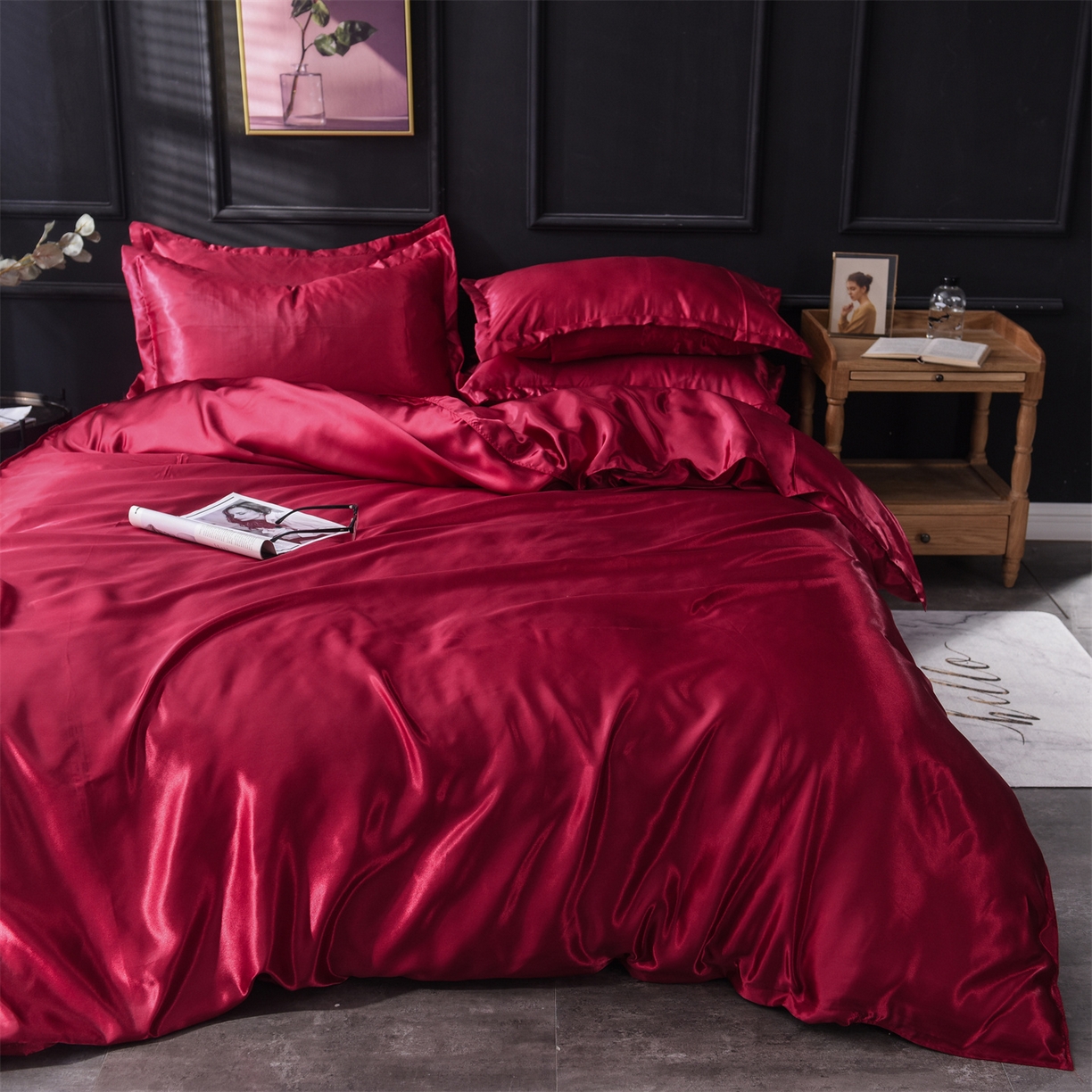 91家纺网 家纺一手货源 找家纺 经年 2026新款特价款丝绸冰丝四件套 酒红